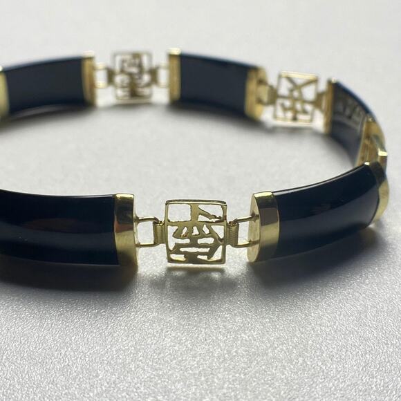 14K Gold Black Onyx Bracelet – Love & Country Symbols - Picture 4 of 16